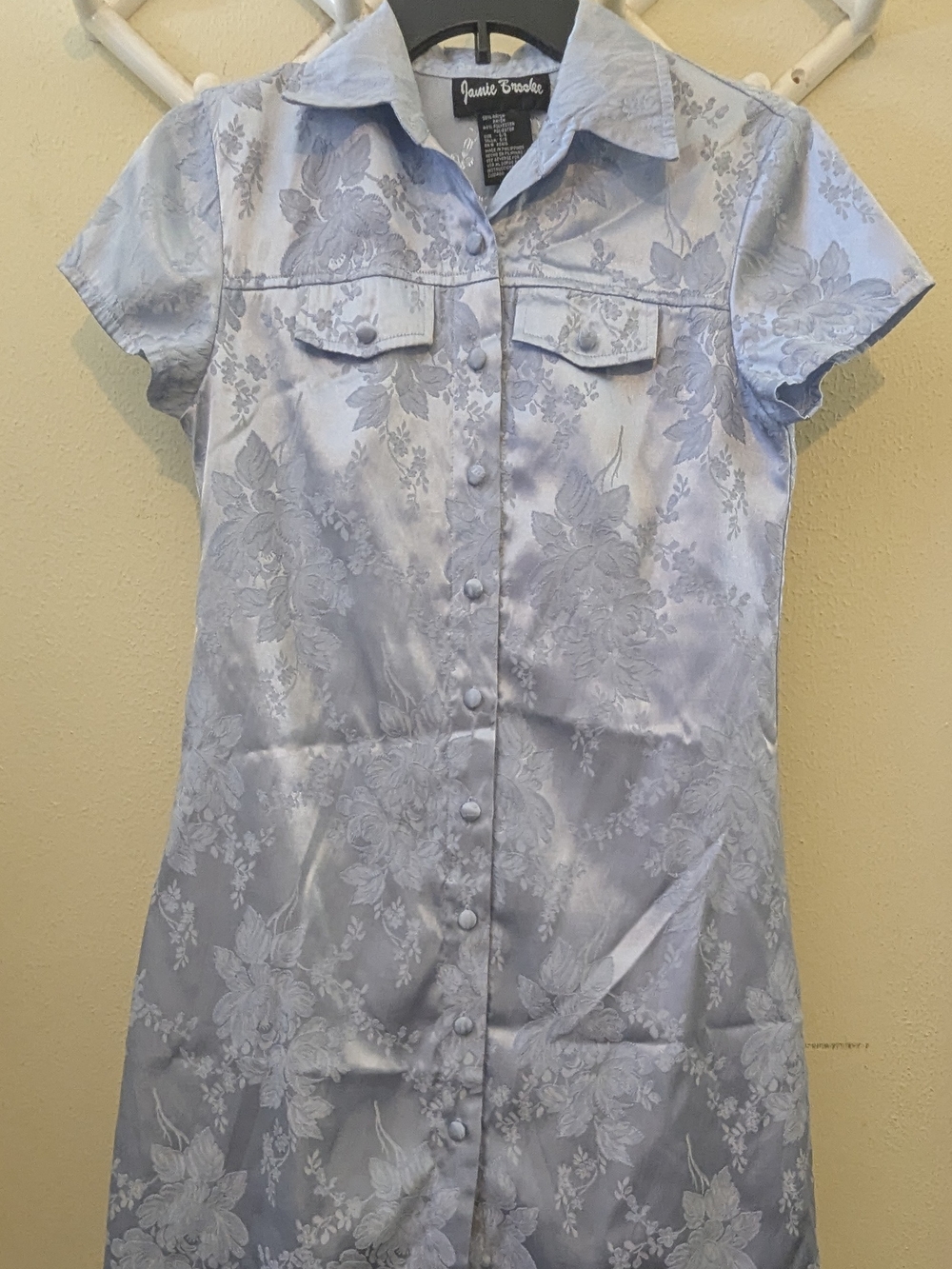 Light Blue Button Down Floral Dress with Faux Pockets